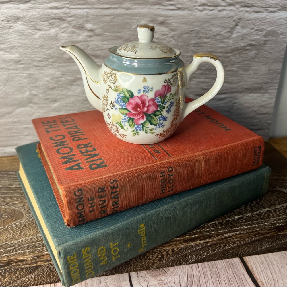 Vintage Set of Books with VintageTeapot for Coffee Table, Entry  Table